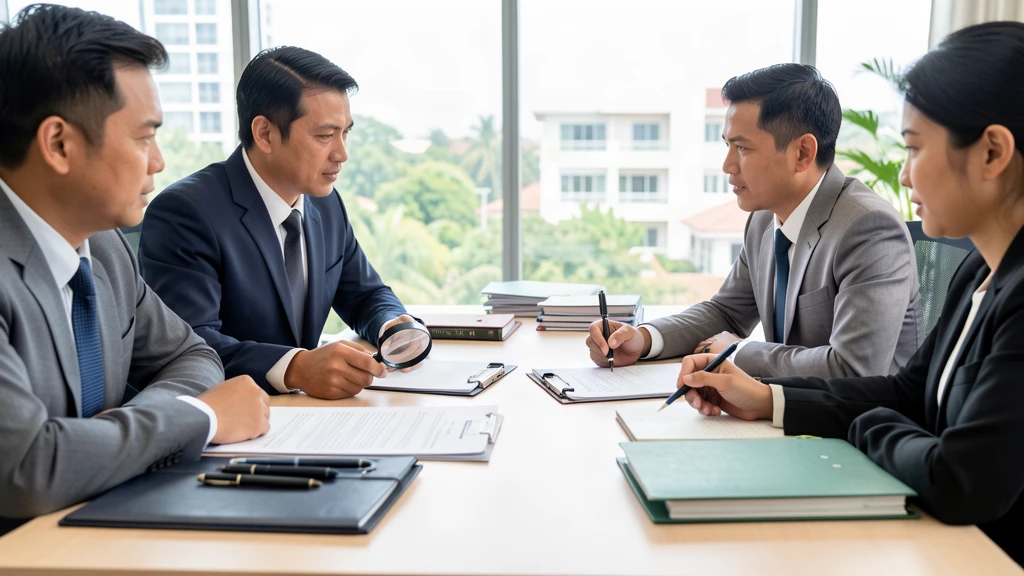 Lawyer and clients reviewing legal documents for property sale